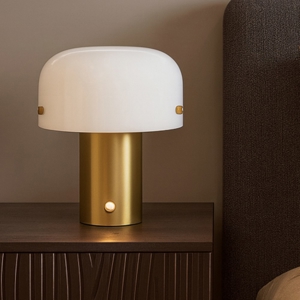 Lampada da comodino oro touch dimmer vetro bianco moderna