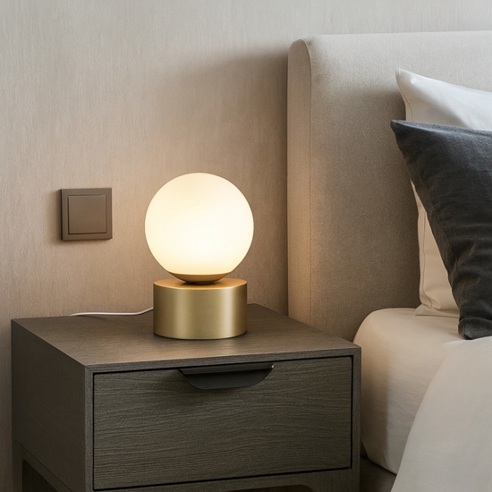 Abat-jour da comodino ideal lux perlage tl1 metallo ottone vetro bianco