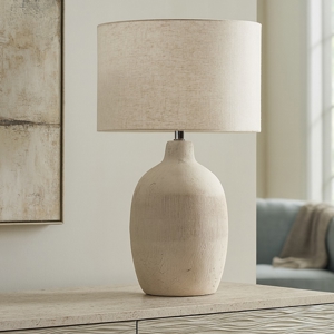 Perenz tribale lampada da tavolo ceramica bianca paralume beige