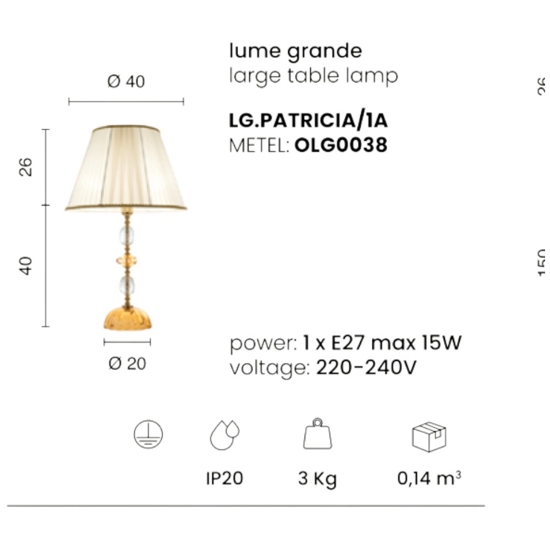 Ondaluce lampada da tavolo per salone classica vetro cristallo ambra