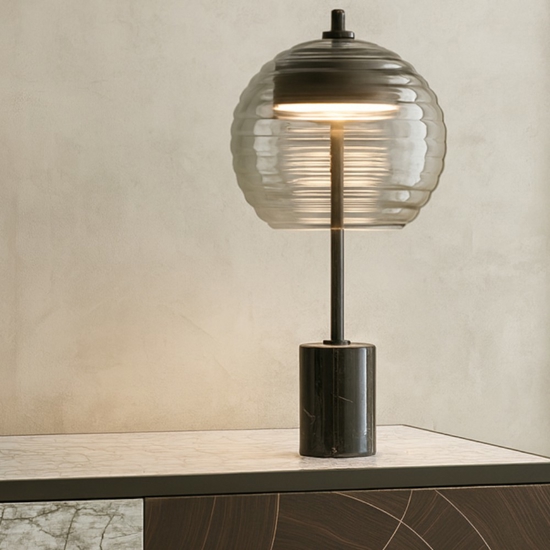 Maytoni mystic lampada da tavolo moderna nera paralume sferico