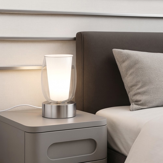 Abat jour lampada da comodino cromo design vetro trasparente