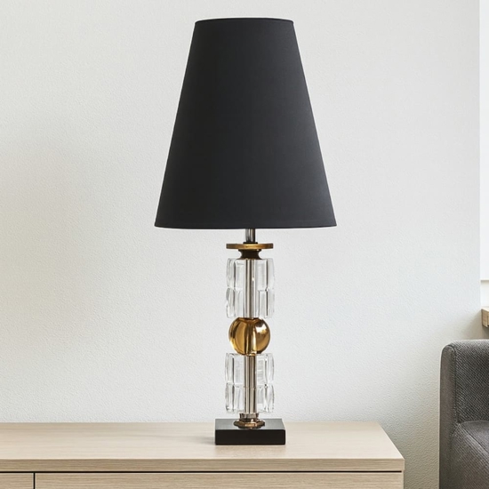 Lampada da tavolo in cristallo ambrato paralume nero