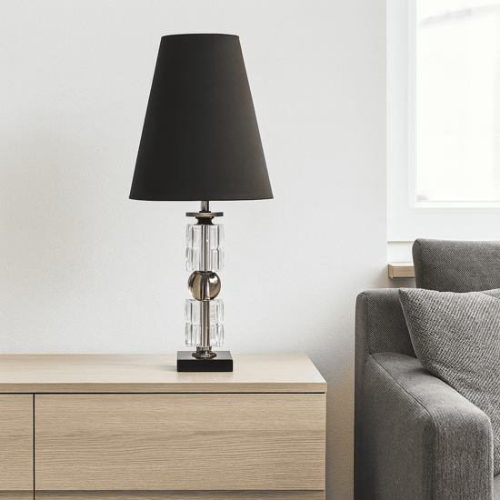 Lampada da tavolo in cristallo ambrato paralume nero