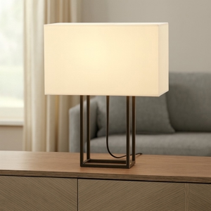 Lampada da tavolo moderna metallo marrone paralume beige