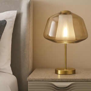 Visualizza i dettagli per Abat jour da comodino toplight double skin moderna oro vetro ambra Abat jour da comodino toplight double skin moderna oro vetro ambra