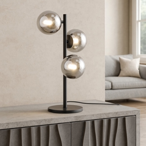 Ideal lux perlage tl3 lampada da tavolo tre luci sfere fume' metallo nero