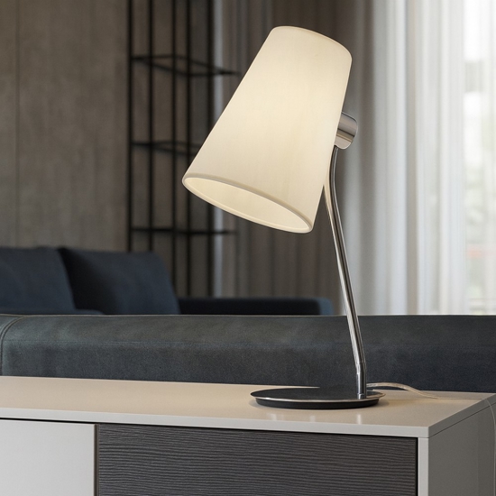 Lampada da tavolino moderna cromo paralume in tessuto