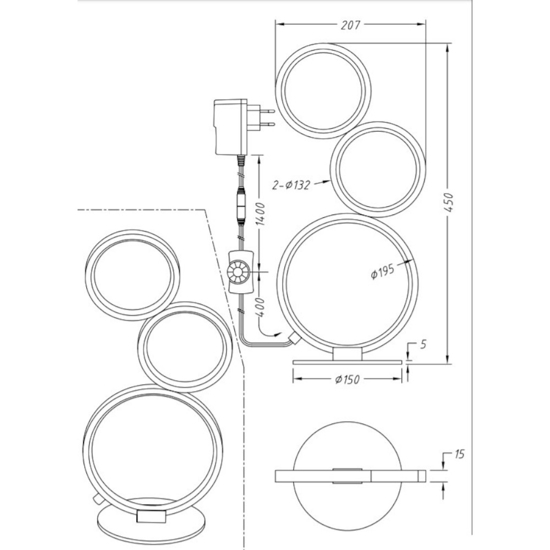 Lampada da tavolo cerchi moderna led 17w 3000k bianca dimmerabile