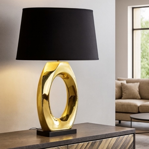 Lampada da tavolo in ceramica oro lucido paralume nero
