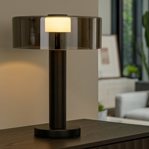 Lampada da tavolo design moderna nero vetro fume per soggiorno