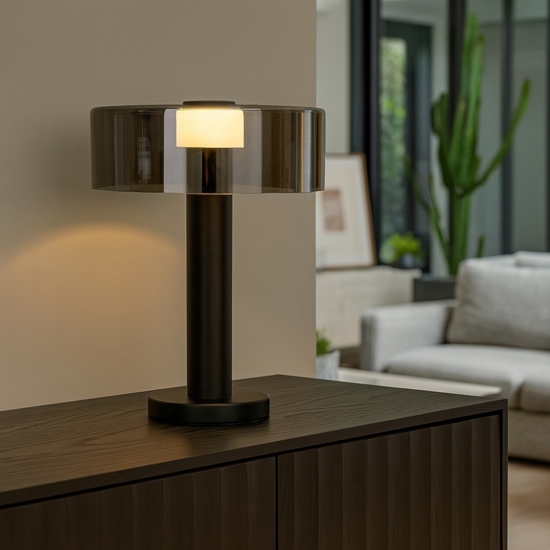 Lampada da tavolo design moderna nero vetro fume per soggiorno