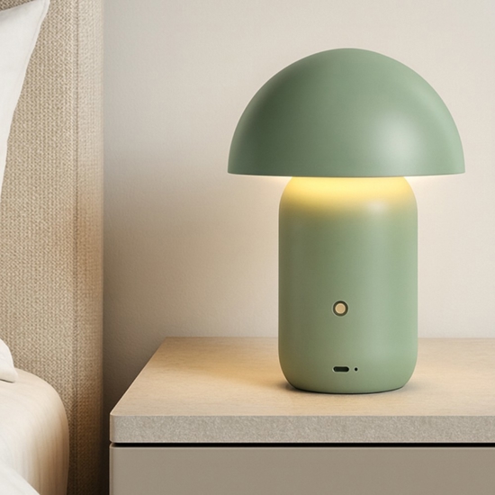 Lampada da comodino fungo moderna portatile verde usb ricaricabile