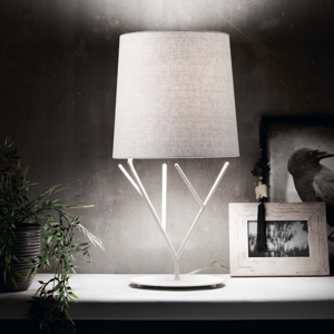 Lampada da tavolo moderna bianca paralume tessuto