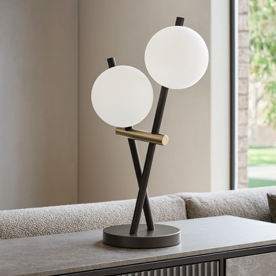 Lampada da tavolo miloox kika due luci nera e oro moderna