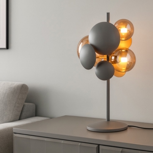 Lampada da tavolo antracite design moderno sfere vetro ambra