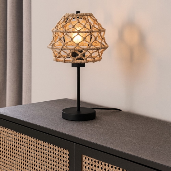 Lampada da tavolo marrone con paralume in canapa Lampada da tavolo marrone con paralume in canapa