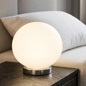 Abat-jour lampada da comodino sfera vetro bianca per camera da letto