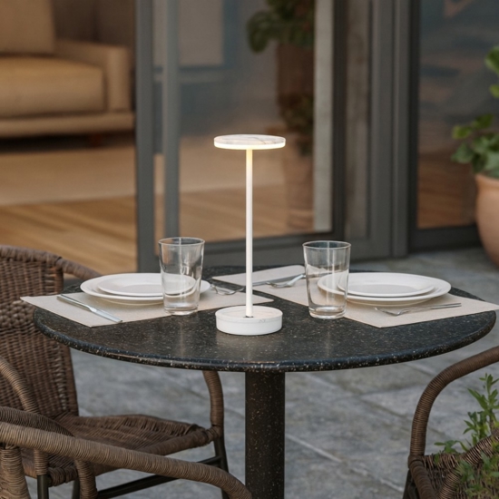 Linea light gemini tab lampada da tavolino portatile effetto marmo bianco