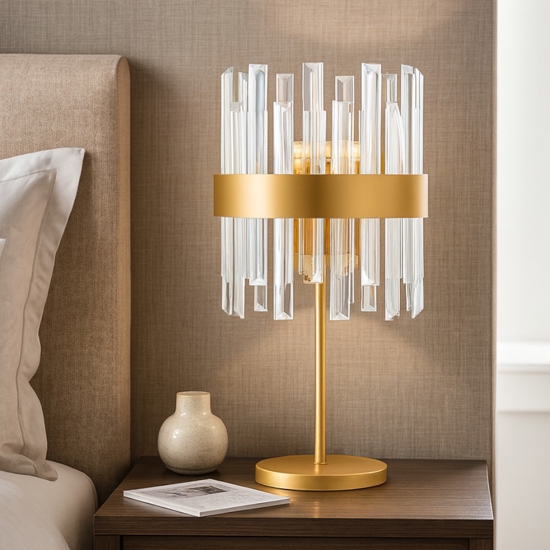 Lampada da comodino oro con cristalli stile contemporaneo Lampada da comodino oro con cristalli stile contemporaneo