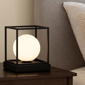 Ideal lux lingotto tl1 small abat-jour da comodino nero boccia vetro bianca