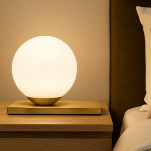 Abat-jour lampada da comodino oro sfera bianca moderna