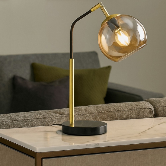 Lampada da tavolo orientabile nero oro base effetto marmo