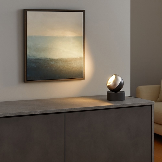 Lampada da tavolo per quadro orientabile sfera nichel nero