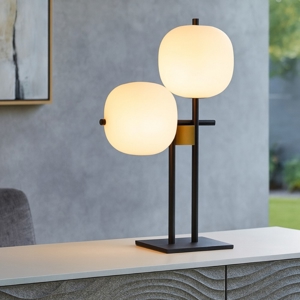 Lingotto miloox lampada da tavolo nero oro sfere vetro bianco