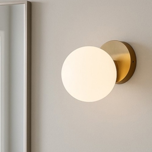 Applique bagni sfera in vetro bianco metallo ottone ip44