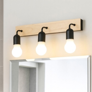 Applique in legno 3 luci nere specchio bagno