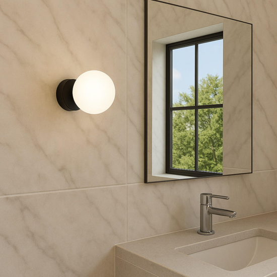 Perenz maga applique da bagno moderna nera sfera vetro bianco Perenz maga applique da bagno moderna nera sfera vetro bianco