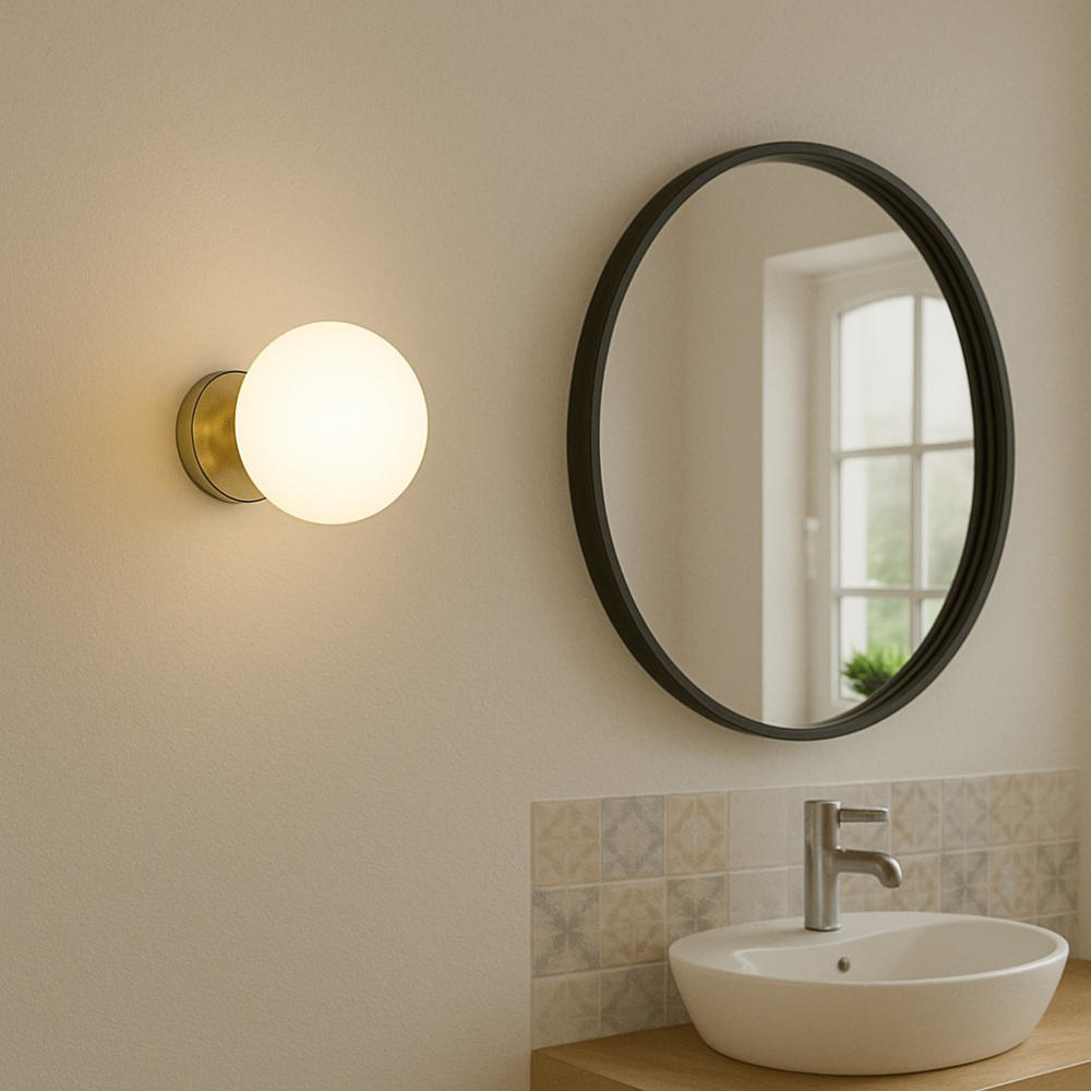 Plafoniera Da Bagno Sfera In Metallo E Vetro - Ottone, 1x E14, 150 Mm, Design Classico