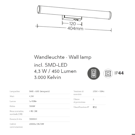 Applique da bagno moderno led 4w 3000k cromo