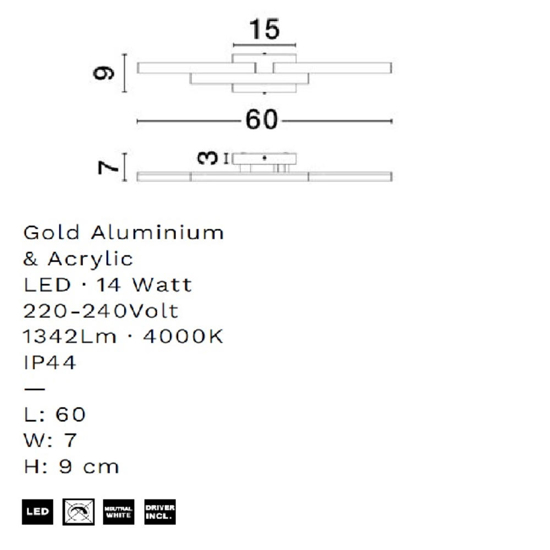Applique nera per bagno led 14w 4000k geometrica