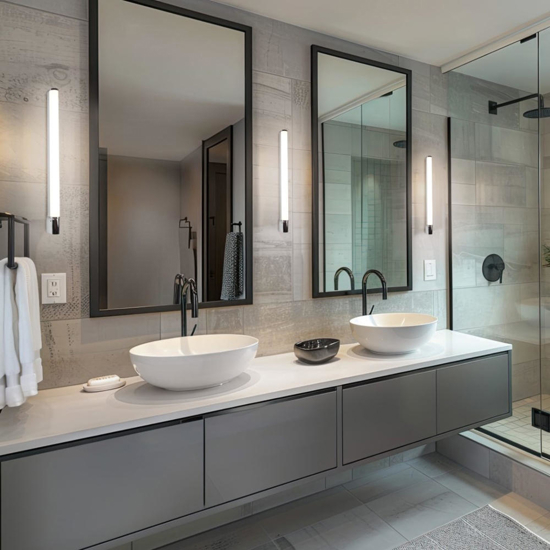 Applique tubo led 16w 3000k cromo per bagno con presa elettrica Applique tubo led 16w 3000k cromo per bagno con presa elettrica