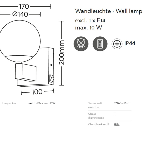 Applique da bagno metallo cromo sfera vetro bianco ip44 Applique da bagno metallo cromo sfera vetro bianco ip44