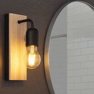 Applique nera per bagno in legno naturale ip44