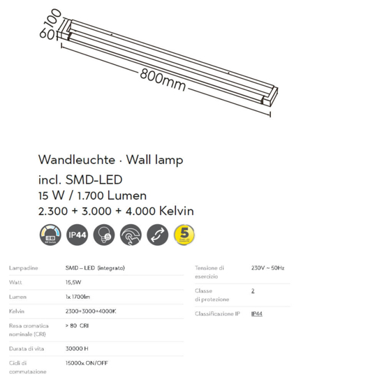 Applique da bagno nera led 15w 3000k 4000k dimmerabile luce orientabile