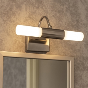 Applique da bagno due luci cromo e vetro bianco ip44