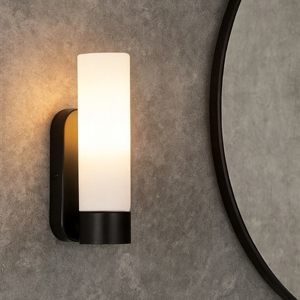 Applique da bagno moderno nera vetro bianco ip44
