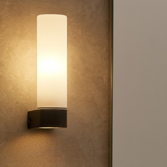 Applique nera da bagno moderno vetro bianco ip44 Applique nera da bagno moderno vetro bianco ip44