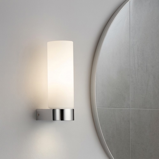 Applique da bagno cilindro cromo vetro bianco moderna ip44 Applique da bagno cilindro cromo vetro bianco moderna ip44