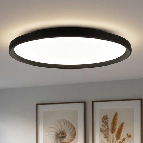 Plafoniera top light plana nera rotonda 60cm biemissione led 55w cct