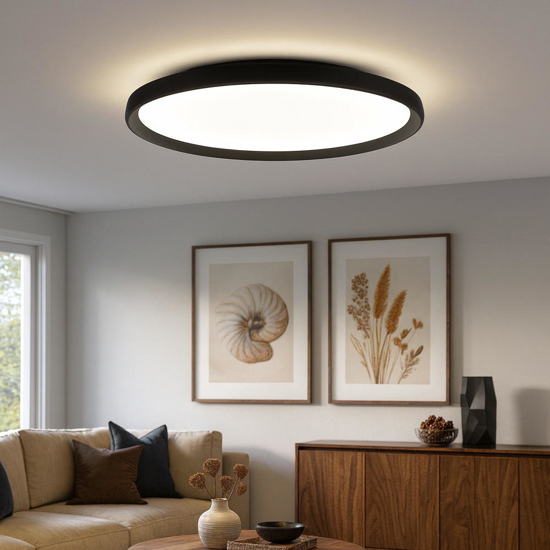 Plafoniera top light plana nera rotonda 60cm biemissione led 55w cct