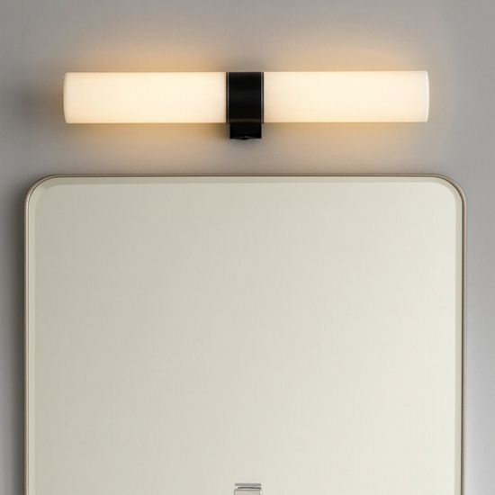 Applique nera per bagno 2 luci vetro bianco ip44 Applique nera per bagno 2 luci vetro bianco ip44