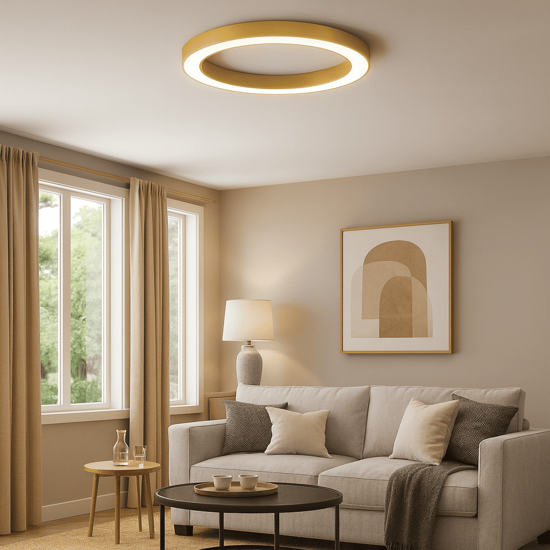 Plafoniera moerna tonda led 80w 3000k e 4000k dimmerabile oro 100cm
