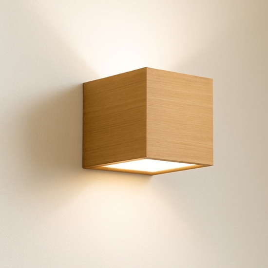Applique di legno naturale lampada cubo