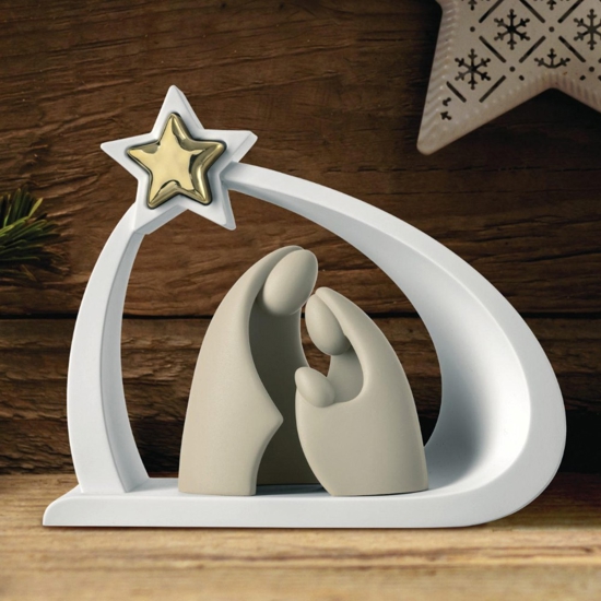 Presepe moderno h25 bongelli preziosi statuina bianco oro nocciola Presepe moderno h25 bongelli preziosi statuina bianco oro nocciola