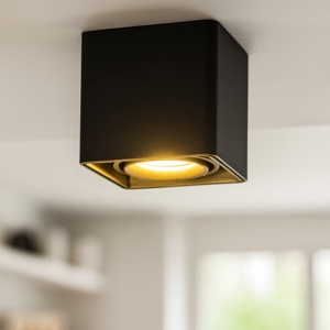 Faretto cubo nero oro orientabile da soffitto